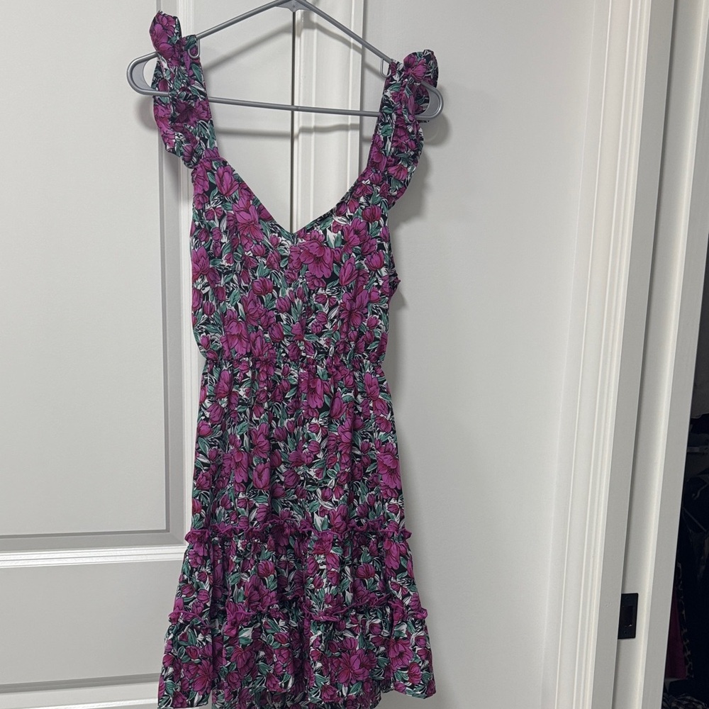 Floral Ruffle Dress with Pink and Green Pattern